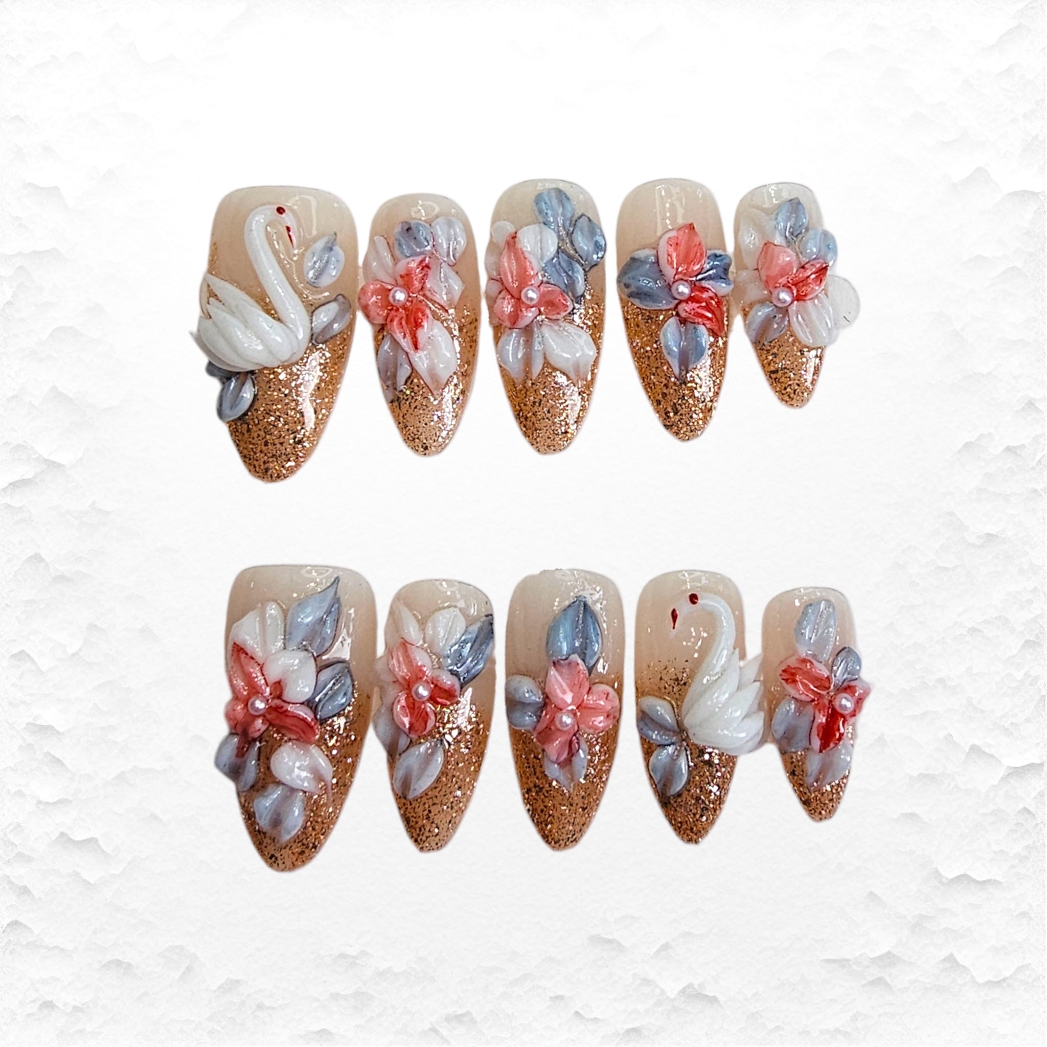 Premium Press on nails, mediumlånga mandelformade