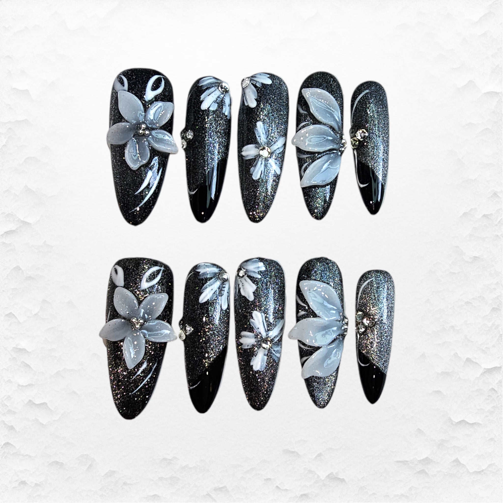 Handgjorda Press on nails, långa  mandelformade