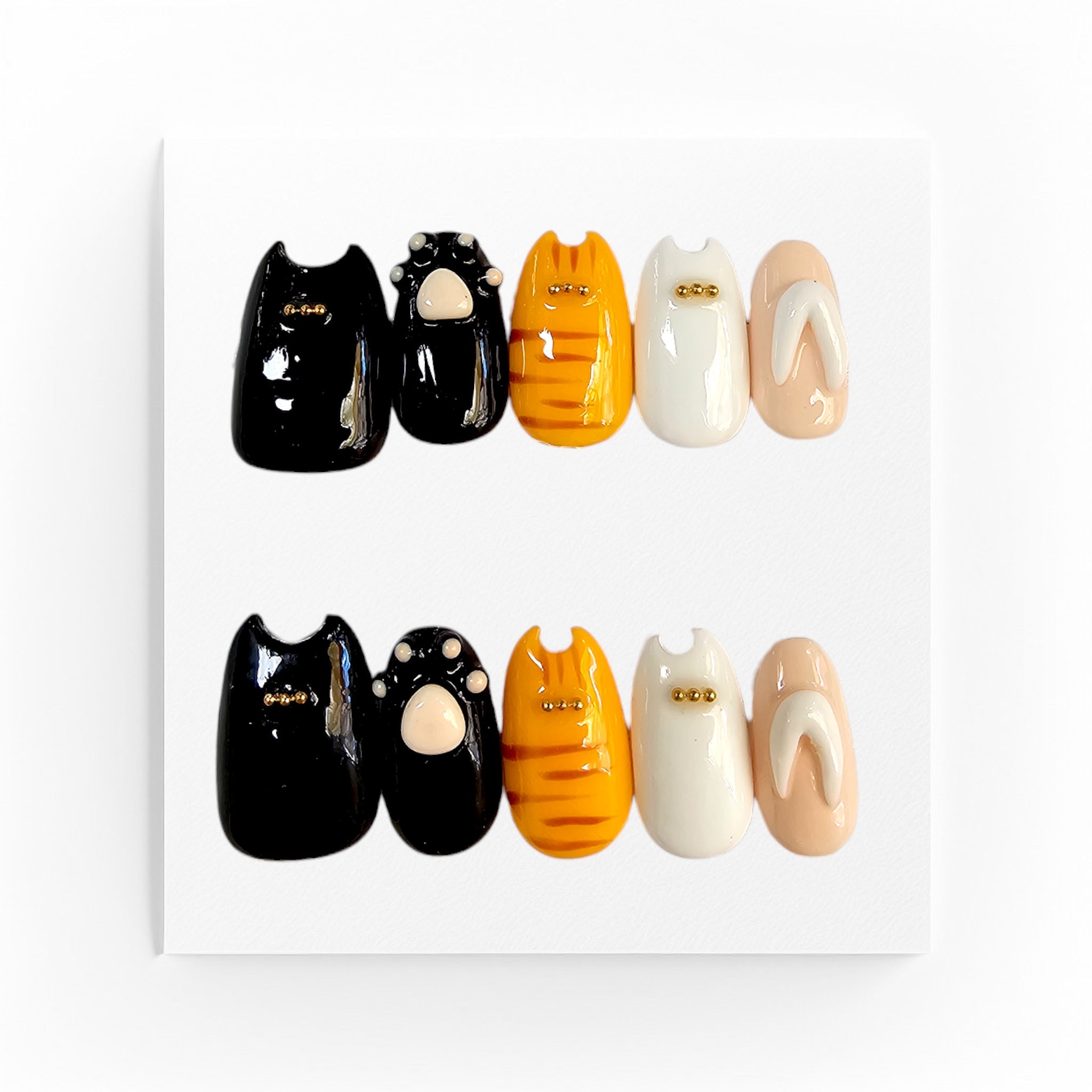 Premium Handgjorda Press on nails, katt