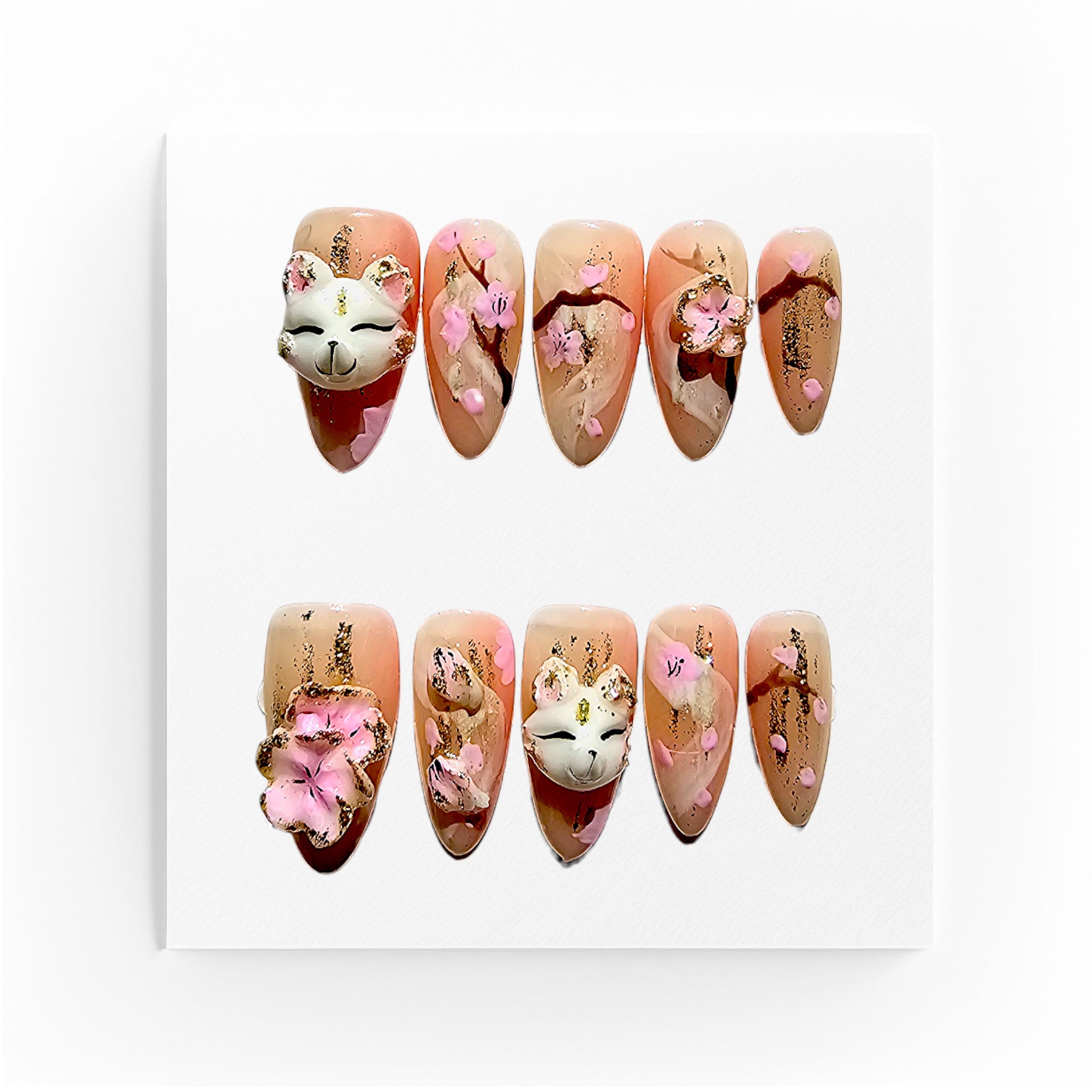 Premium Handgjorda Press on nails, räv