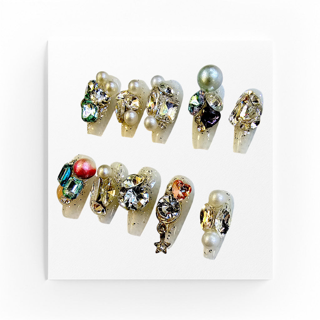 Handgjorda press on nails, korta ballerina med chunky design