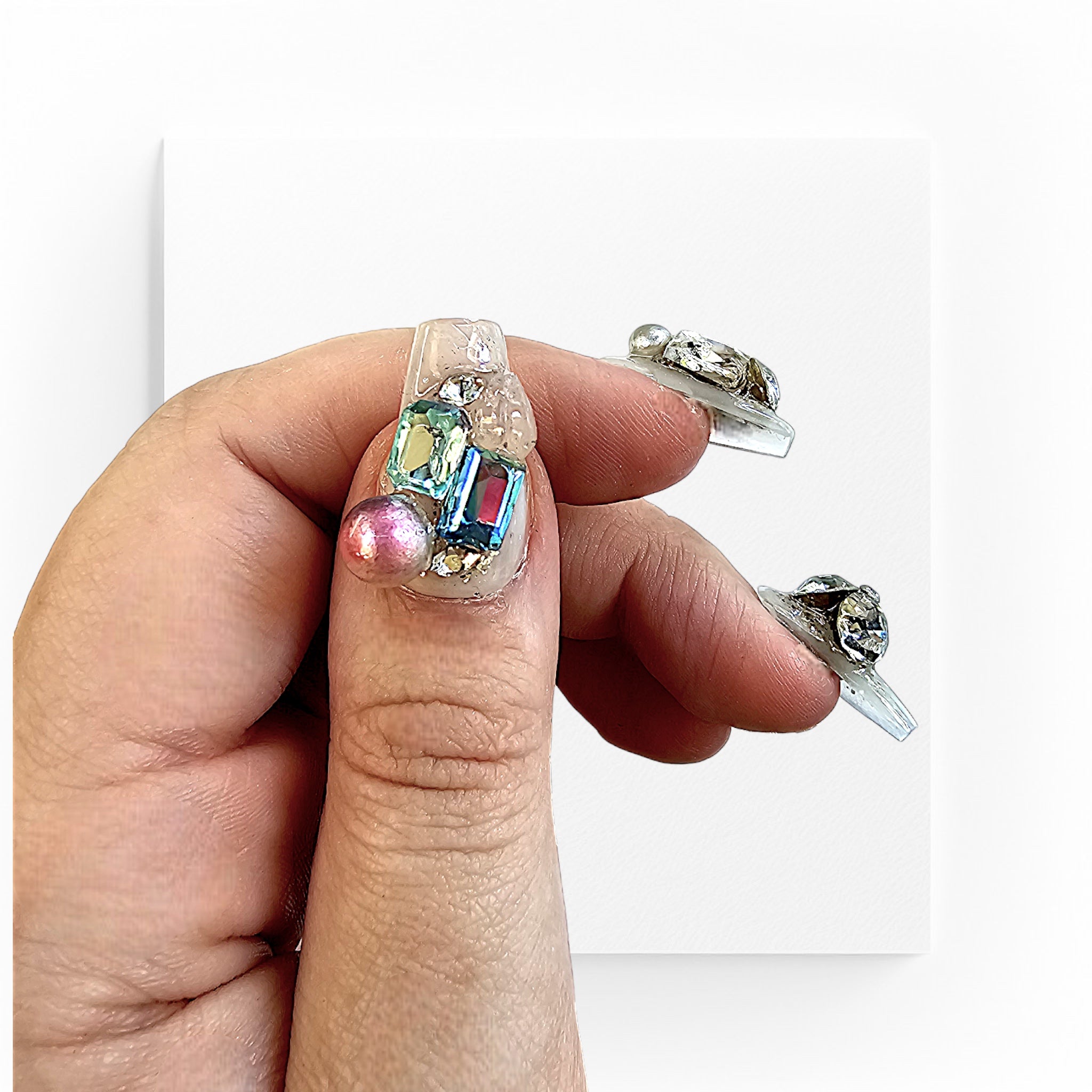 Handgjorda press on nails, korta ballerina med chunky design