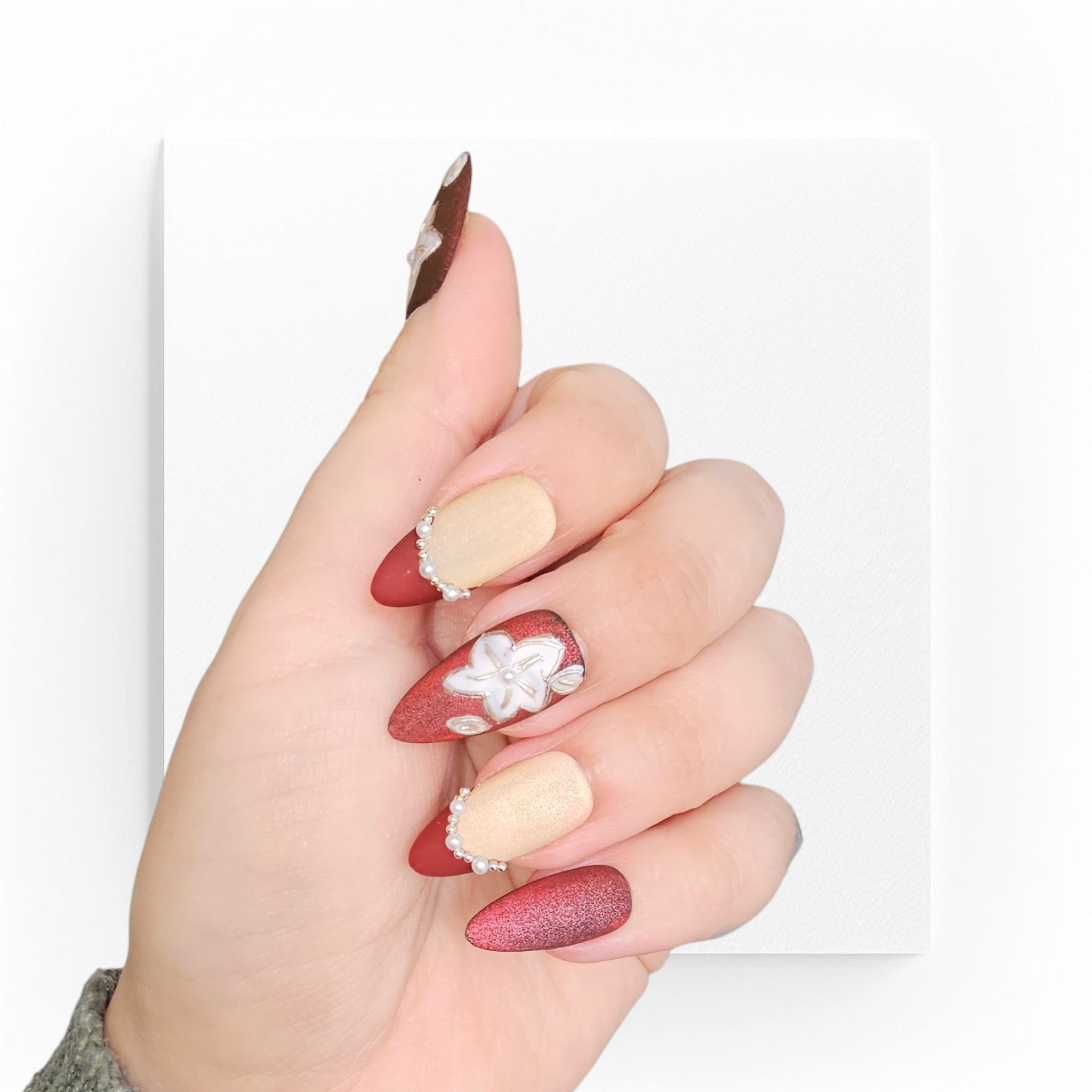Handgjorda press on nails,mediumlånga mandlar